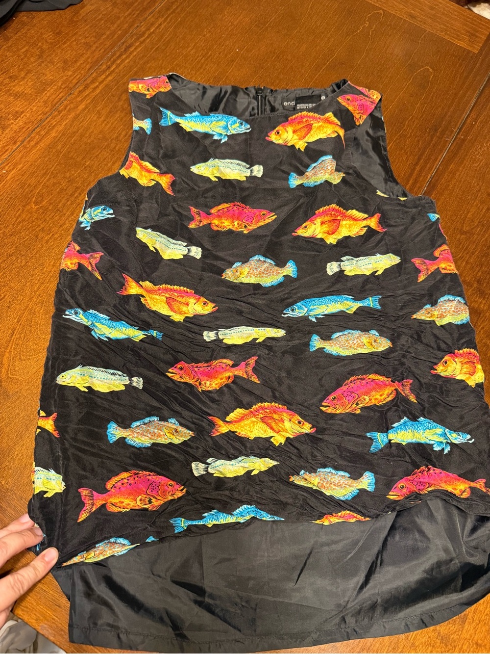 VTG Andrea Jovine 100% Silk Tunic Top Tank Large Neon Tropical Fish Novelty sz 6